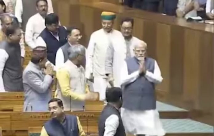 Lok Sabha Welcomes PM Modi with ‘Ek Hai To Safe Hai’ Chant Watch